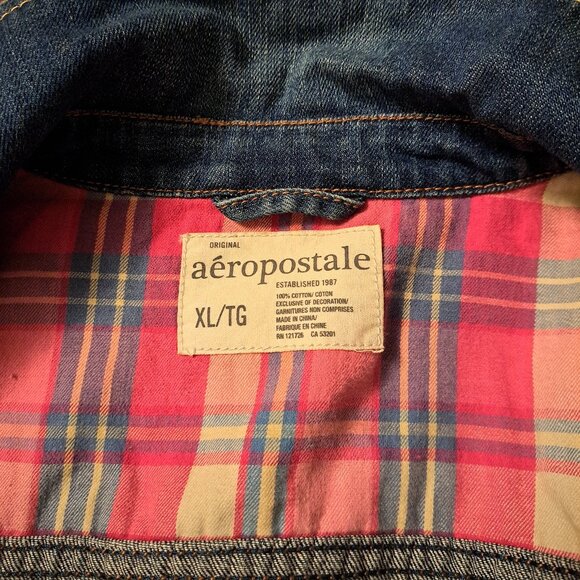 New With Tags Aeropostale Distressed,Cropped,Flannel Lined Denim Jean jacket - Picture 5 of 10